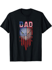 Dad Vintage USA Flag Bald Eagle Patriotic 4th of July T-Shirt 180G 100% Cotton Printed Round Neck Short-Sleeve T-Shirt, Gifts for Men Dad Husband Grandpa, S-XXXL, Black