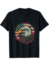 Fourth Of July American Flag Bald Eagle 4th Of July America T-Shirt 180G 100% Cotton Printed Round Neck Short-Sleeve T-Shirt, Gifts for Men Dad Husband Grandpa, S-XXXL, Black