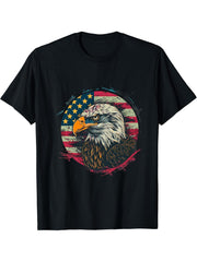 Fourth Of July American Flag Bald Eagle 4th Of July America T-Shirt 180G 100% Cotton Printed Round Neck Short-Sleeve T-Shirt, Gifts for Men Dad Husband Grandpa, S-XXXL, Black