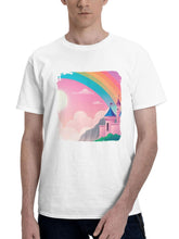 Castle And Rainbow 180G 100% Cotton Printed Round Neck Short-Sleeve T-Shirt, Gifts for Men Dad Husband Grandpa, S-XXXL, White