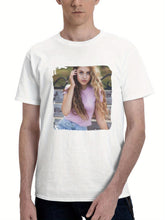 Blue Eyes Girl Sitting On Bench 180G 100% Cotton Printed Round Neck Short-Sleeve T-Shirt, Gifts for Men Dad Husband Grandpa, S-XXXL, White