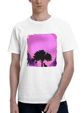 Cat Watching Moon Synthw 180G 100% Cotton Printed Round Neck Short-Sleeve T-Shirt, Gifts for Men Dad Husband Grandpa, S-XXXL, White