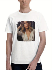 Chloe Bennet For Bello Magazine 2024 180G 100% Cotton Printed Round Neck Short-Sleeve T-Shirt, Gifts for Men Dad Husband Grandpa, S-XXXL, White