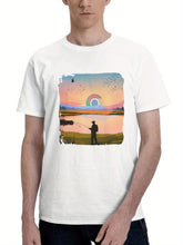Chrome Dawn Sunlit Landscape Majesty 180G 100% Cotton Printed Round Neck Short-Sleeve T-Shirt, Gifts for Men Dad Husband Grandpa, S-XXXL, White
