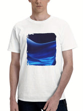 Blue Waves Abstract 180G 100% Cotton Printed Round Neck Short-Sleeve T-Shirt, Gifts for Men Dad Husband Grandpa, S-XXXL, White
