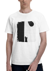 A Monochrome Tale Of Girl And Balloon 180G 100% Cotton Printed Round Neck Short-Sleeve T-Shirt, Gifts for Men Dad Husband Grandpa, S-XXXL, White