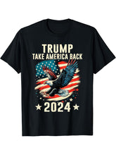 Trump Take America Back 2024 Bald Eagle Trump 2024 USA Flag T-Shirt 180G 100% Cotton Printed Round Neck Short-Sleeve T-Shirt, Gifts for Men Dad Husband Grandpa, S-XXXL, Black