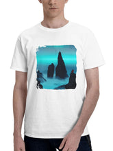 A Person Sitting On Rocks Aurora Bliss 180G 100% Cotton Printed Round Neck Short-Sleeve T-Shirt, Gifts for Men Dad Husband Grandpa, S-XXXL, White