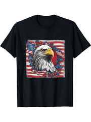 4th of July Patriotic American Bald Eagle T-Shirt 180G 100% Cotton Printed Round Neck Short-Sleeve T-Shirt, Gifts for Men Dad Husband Grandpa, S-XXXL, Black