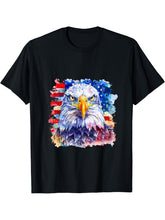Fourth Of July Patriotic America 4th Of July USA Bald Eagle T-Shirt 180G 100% Cotton Printed Round Neck Short-Sleeve T-Shirt, Gifts for Men Dad Husband Grandpa, S-XXXL, Black