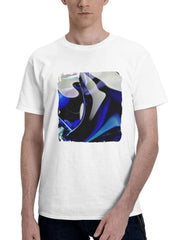 Abstract Blue Glass 180G 100% Cotton Printed Round Neck Short-Sleeve T-Shirt, Gifts for Men Dad Husband Grandpa, S-XXXL, White