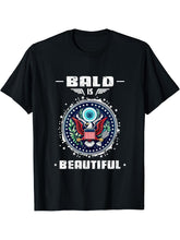 Bald Is Beautiful USA Patriotic Shirt 4th of July Bald Eagle T-Shirt 180G 100% Cotton Printed Round Neck Short-Sleeve T-Shirt, Gifts for Men Dad Husband Grandpa, S-XXXL, Black