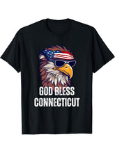 God Bless Connecticut - Patriotic Bald Eagle American Flag T-Shirt 180G 100% Cotton Printed Round Neck Short-Sleeve T-Shirt, Gifts for Men Dad Husband Grandpa, S-XXXL, Black