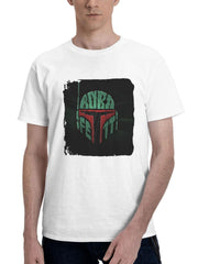 Boba Fett Superhero Minimal 180G 100% Cotton Printed Round Neck Short-Sleeve T-Shirt, Gifts for Men Dad Husband Grandpa, S-XXXL, White