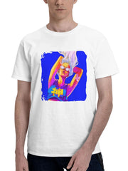 Abstract Expression Girl Shines In Fun Mood Blue Hue 180G 100% Cotton Printed Round Neck Short-Sleeve T-Shirt, Gifts for Men Dad Husband Grandpa, S-XXXL, White