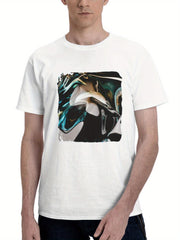 Abstract Green Glass 180G 100% Cotton Printed Round Neck Short-Sleeve T-Shirt, Gifts for Men Dad Husband Grandpa, S-XXXL, White