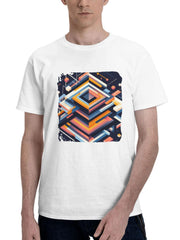 Abstract Layers Interwoven 180G 100% Cotton Printed Round Neck Short-Sleeve T-Shirt, Gifts for Men Dad Husband Grandpa, S-XXXL, White