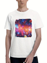 Abstract Lights Cubes 180G 100% Cotton Printed Round Neck Short-Sleeve T-Shirt, Gifts for Men Dad Husband Grandpa, S-XXXL, White