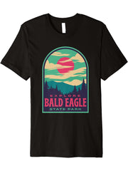 Bald Eagle State Park Retro Sunset Premium T-Shirt 180G 100% Cotton Printed Round Neck Short-Sleeve T-Shirt, Gifts for Men Dad Husband Grandpa, S-XXXL, Black