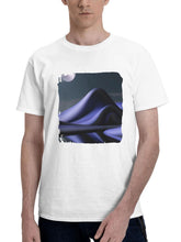 Abstract Mountain And Moon 180G 100% Cotton Printed Round Neck Short-Sleeve T-Shirt, Gifts for Men Dad Husband Grandpa, S-XXXL, White