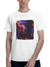 Abstract Neon Light 180G 100% Cotton Printed Round Neck Short-Sleeve T-Shirt, Gifts for Men Dad Husband Grandpa, S-XXXL, White