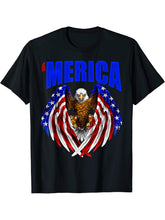 4th Of July American Bald Eagle America USA Flag 'Merica T-Shirt 180G 100% Cotton Printed Round Neck Short-Sleeve T-Shirt, Gifts for Men Dad Husband Grandpa, S-XXXL, Black