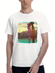 Boy Kissing Girl On Forehead 180G 100% Cotton Printed Round Neck Short-Sleeve T-Shirt, Gifts for Men Dad Husband Grandpa, S-XXXL, White