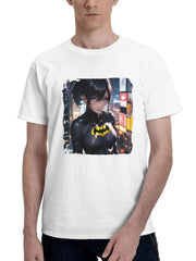 Batwoman As Anime Girl 180G 100% Cotton Printed Round Neck Short-Sleeve T-Shirt, Gifts for Men Dad Husband Grandpa, S-XXXL, White