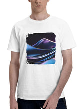 Abstract Waves Design 180G 100% Cotton Printed Round Neck Short-Sleeve T-Shirt, Gifts for Men Dad Husband Grandpa, S-XXXL, White