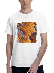 Abstract Yellow Shapes 180G 100% Cotton Printed Round Neck Short-Sleeve T-Shirt, Gifts for Men Dad Husband Grandpa, S-XXXL, White