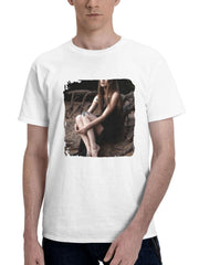 Beach Girl With Tattoo On Leg 180G 100% Cotton Printed Round Neck Short-Sleeve T-Shirt, Gifts for Men Dad Husband Grandpa, S-XXXL, White