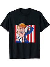 President Trump with a bald eagle on his shoulder - 4th July T-Shirt 180G 100% Cotton Printed Round Neck Short-Sleeve T-Shirt, Gifts for Men Dad Husband Grandpa, S-XXXL, Black