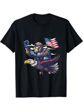 Funny Monkey Bald Eagle American Flag USA Fourth Of July T-Shirt 180G 100% Cotton Printed Round Neck Short-Sleeve T-Shirt, Gifts for Men Dad Husband Grandpa, S-XXXL, Black