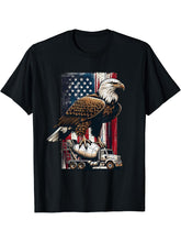 American Flag Cement Mixer Bald Eagle 4th Of July Vintage T-Shirt 180G 100% Cotton Printed Round Neck Short-Sleeve T-Shirt, Gifts for Men Dad Husband Grandpa, S-XXXL, Black