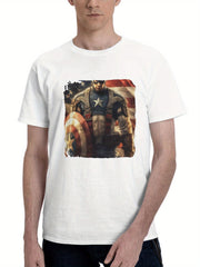 Captain America Fan Favorite 180G 100% Cotton Printed Round Neck Short-Sleeve T-Shirt, Gifts for Men Dad Husband Grandpa, S-XXXL, White