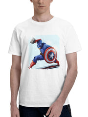 Captain America Resolve 180G 100% Cotton Printed Round Neck Short-Sleeve T-Shirt, Gifts for Men Dad Husband Grandpa, S-XXXL, White