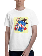 Captain America Transformed Into A Cold Drink Can 180G 100% Cotton Printed Round Neck Short-Sleeve T-Shirt, Gifts for Men Dad Husband Grandpa, S-XXXL, White