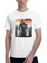 Captain Marvel 10k 180G 100% Cotton Printed Round Neck Short-Sleeve T-Shirt, Gifts for Men Dad Husband Grandpa, S-XXXL, White