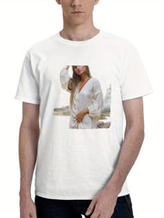 Carlota 180G 100% Cotton Printed Round Neck Short-Sleeve T-Shirt, Gifts for Men Dad Husband Grandpa, S-XXXL, White