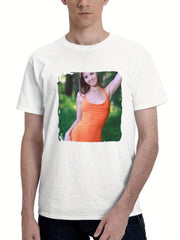 Carolina Kris Orange Dress 180G 100% Cotton Printed Round Neck Short-Sleeve T-Shirt, Gifts for Men Dad Husband Grandpa, S-XXXL, White