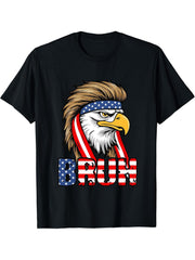 4th of July 2024 Bald Eagle American Flag Bruh Men Boys Boy Girl T-Shirt 180G 100% Cotton Printed Round Neck Short-Sleeve T-Shirt, Gifts for Men Dad Husband Grandpa, S-XXXL, Black