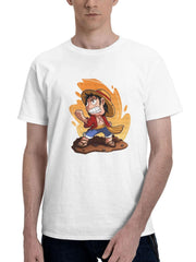 Chibi Luffy From One Piece 180G 100% Cotton Printed Round Neck Short-Sleeve T-Shirt, Gifts for Men Dad Husband Grandpa, S-XXXL, White
