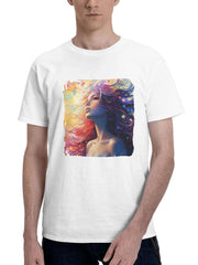 Chromatic Daydreams A Dreamy Girls Colorful World 180G 100% Cotton Printed Round Neck Short-Sleeve T-Shirt, Gifts for Men Dad Husband Grandpa, S-XXXL, White