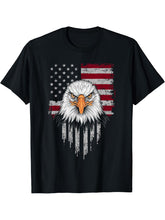 American Flag Bald Eagle Patriotic Red White Blue USA T-Shirt 180G 100% Cotton Printed Round Neck Short-Sleeve T-Shirt, Gifts for Men Dad Husband Grandpa, S-XXXL, Black