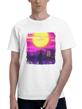 City Lights Retrowave 180G 100% Cotton Printed Round Neck Short-Sleeve T-Shirt, Gifts for Men Dad Husband Grandpa, S-XXXL, White