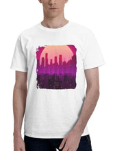 City Lights Sunrise Vaporwave 180G 100% Cotton Printed Round Neck Short-Sleeve T-Shirt, Gifts for Men Dad Husband Grandpa, S-XXXL, White