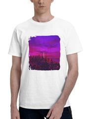 City Synthwave Morning Vibe 180G 100% Cotton Printed Round Neck Short-Sleeve T-Shirt, Gifts for Men Dad Husband Grandpa, S-XXXL, White