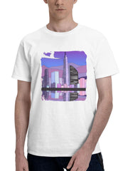 Cityscape Neon 180G 100% Cotton Printed Round Neck Short-Sleeve T-Shirt, Gifts for Men Dad Husband Grandpa, S-XXXL, White