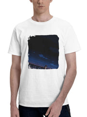 Cityscape Pixel City 180G 100% Cotton Printed Round Neck Short-Sleeve T-Shirt, Gifts for Men Dad Husband Grandpa, S-XXXL, White