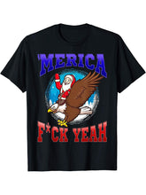 Christmas Santa Claus American Bald Eagle America Fuck Yeah T-Shirt 180G 100% Cotton Printed Round Neck Short-Sleeve T-Shirt, Gifts for Men Dad Husband Grandpa, S-XXXL, Black